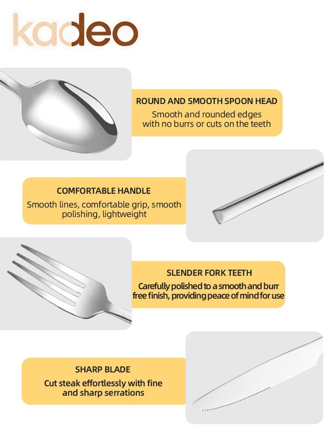 kadeo Silverware Set for 4, 16 Piece Heavy Duty Stainless Steel Flatware Utensils Cutlery Set Including Steak Knife Fork and Spoon, Dishwasher Safe, Gift Package for Wedding Housewarming - Image 3
